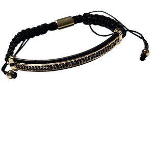Handcrafted Boho Gold-Plated Bar Beads Black Adjustable Cord Bracelet Jewelry